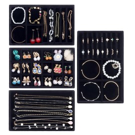 IBURTEN Jewelry Drawers Organizer Trays,4 Layer Stackable Jewelry Drawer Inserts Velvet Jewelry Tray Storage Display Tray for Earring Necklace Rings Bracelet