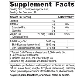 Nordic Naturals Ultimate Omega Xtra Liquid, Lemon Flavor - 8 oz - 3400 mg Omega-3 + 1000 IU Vitamin D3 - EPA & DHA - Brain, Heart, Joint, & Immune Health - Non-GMO - 48 Servings