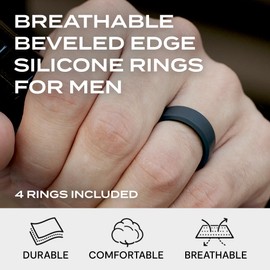 ROQ Men's Silicone Ring, Size 11 - Mens Silicone Wedding Band & Rubber Engagement Rings for Men - Breathable Comfort Fit Silicone Rings for Him - Beveled Edge or Duo, Multi-Packs, Multi Colors