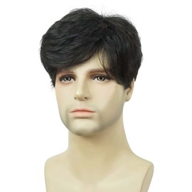 Wigstore Mens wig Short Straight Brown wig, Natural Synthetic Full wig, Mature Style,4 Dark Brown