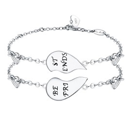 NINAMAID “BEST FRIENDS” Gravierte 925 Sterling Silber halb herzförmige inspirierende Freundschaft Armbänder Set 2