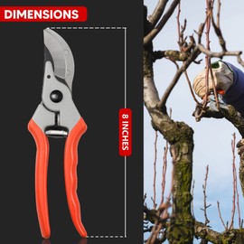 YIYITOOLS - Tijeras de podar para jardín para una sola mano, herramientas de jardinería, asas de goma, tijeras de podar con cuchillas de acero inoxidable revestidas de titanio, regalo para jardineros