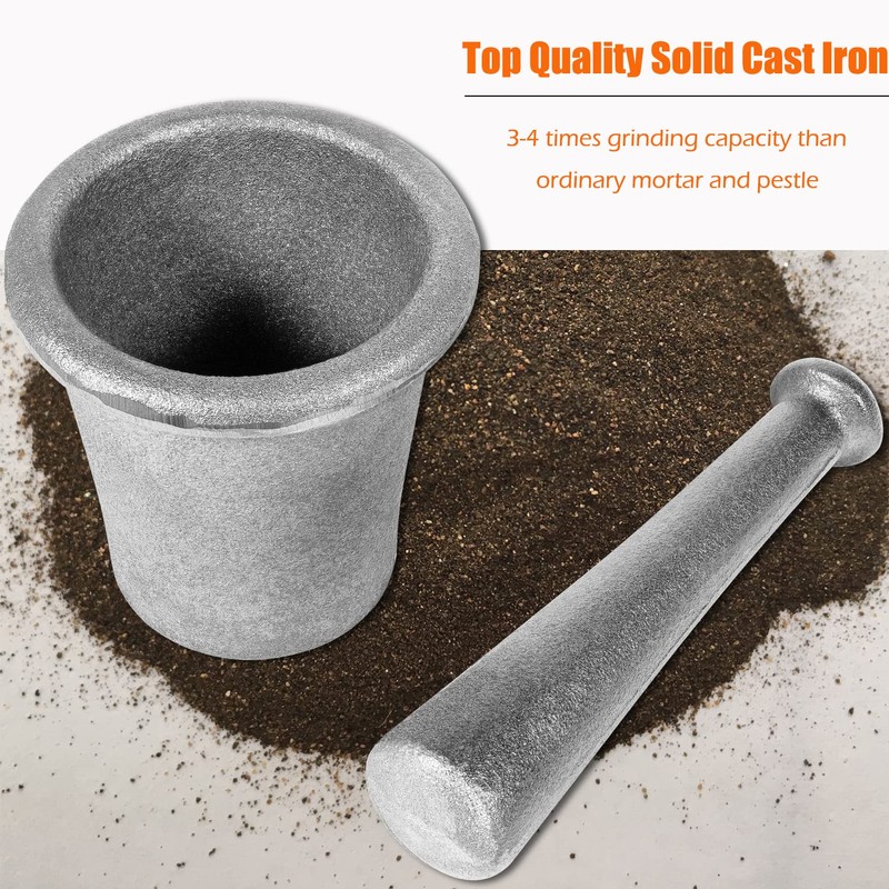 Cast Iron Mortar and Pestle Rock-Ore Crusher Mortar Large Size