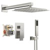 Square Rainfall Shower Head and Handle Set, 10 inch Wall