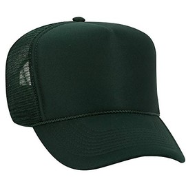 Ashen Fane Polyester Foam Front 5 Panel High Crown Mesh Back Trucker Hat, Dark Green