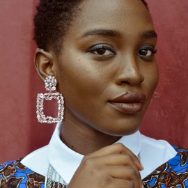 BiBeary Square Earrings Women's Clip Rhinestone Earrings Elegant Crystal Drops Miraculous, Crystal