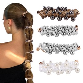 4stk Telefondraht Haargummi, 3 Farben Kein Schaden Spiral Telefonkabel Haarbänder mit Perlenverzierung für Frauen Kreieren Einer Eleganten Niedrigen Pferdeschwanzfrisur(Silber, Weiß, Schwarz)