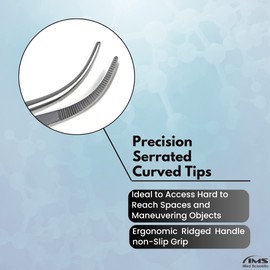 Fine Precision Stainless Steel Lab Tweezers/Forceps with Medium Serrated Tips Comes in Non-Slip Ridged Handle Grip (6" CURVED)