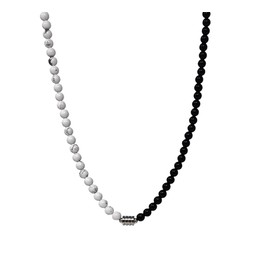 TreasureBay Handmade Mens Tigers Eye Onyx Beaded Necklace Chain Natural Gemstones Healing Crystal Jewellery (White Turquoise/Black Agate)