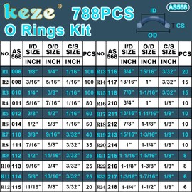 KEZE 788 Pcs SAE Rubber O Ring Assortment Kit Buna-N 70A 24 Size USA Standard Inch O Rings Set for Assort Faucets Plumbing Hydraulics Hose Repairs with O Ring Hook and Pick