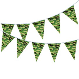 RmKbe Camouflage Party Decorations Green Brown Camo Military Bunting Banner Army Party Banner Flags for Kids Adults