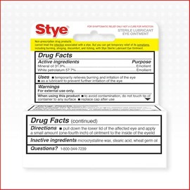 Pomada lubricante para ojos estéril Stye, probada por oftalmólogos, 0.125 onzas (paquete de 1)