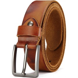 DOOPAI Men's Full Leather Belt Casual Work Cowboy Suit Leather Belt Adjustable Belt, 04 Earthy Yellow Belt De