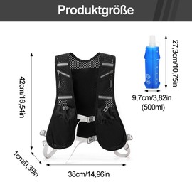 Running Vest for Men and Women, Hydration Vest Running with 2 x 500 ml Water Bottle, Multifunctional Running Backpack, Adjustable, Reflective Running Backpack for Marathon, Hiking, Camping