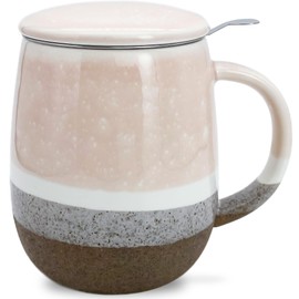 YumKubis 13.5 OZ Reactive Glaze Tea Mugs with Infuser and Lid, Loose Leaf Tea Infuser Cup, Ceramic Steeping Tea Cup with Filter for Single, Microwave & Dishwasher Safe, Pink
