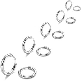 BLPRKOT 5 Pairs Silver Hoop Earrings for Men Women Lightweight Cartilage Hypoallergenic 8-14mm Stainless Steel Small (8/10/12/14/16mm), Metal