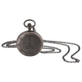 JewelryWe Retro Pocket Watch Vintage Black Analogue Quartz Men Women Watch Pendant with Necklace Chain Watch Pocket Watch Gift, Gun-black, Retro