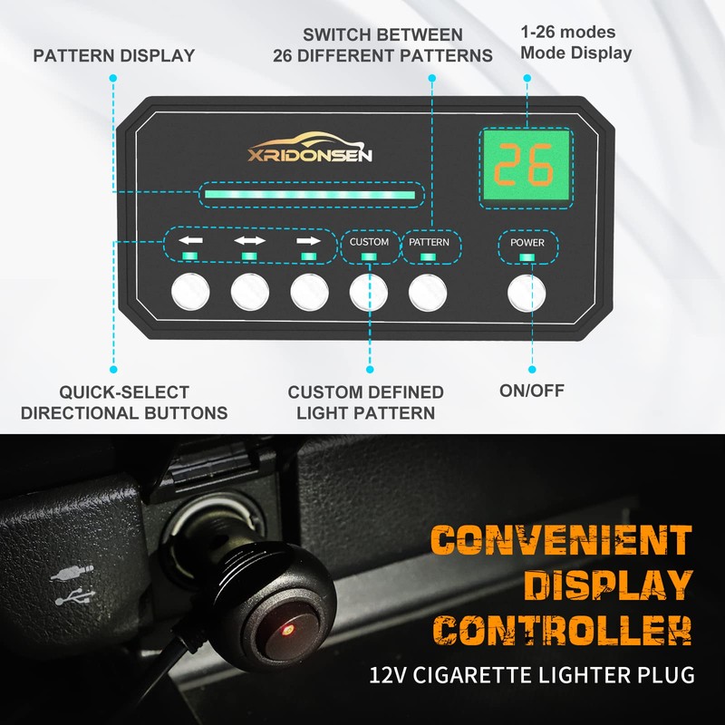 XRIDONSEN Emergency Dash Strobe Lights Amber Safety Flashing Warning w/Digital