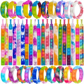 120Pcs Pop Bracelet Bubble Fidget Toys, Hand Finger Press Multicolor Silicone Wristband Toy for Classroom Prizes, Stress Reliever Fidget Bulk for Kids and Adults