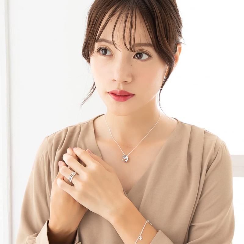 MIP1197WT Women's Birthstone Necklace, Finest Zirconia, Cat, Crescent, Dancing Stone,