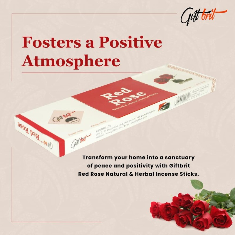 Giftbrit Red Rose Natural & Herbal Incense Sticks 100 Sticks