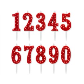 Papyrus Number Birthday Candles Pack, Red Polka Dots (10-Count)