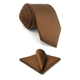 S&W SHLAX&WING Ties for Men Brown Copper Formal Neck Tie with White Dots Classic Size Necktie with Pocket Square Set