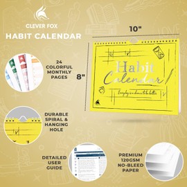 Clever Fox Habit Calendar – Inspirational Habit Tracker for Atomic Habits – Colorful Habit & Goal Planner Journal to Boost Productivity & Become Your Best Self – 24 Months, 25.5 x 20.5cm - Yellow