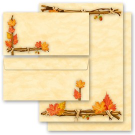 Writing Paper Set 40 Pieces Seasons Autumn Gold 20 Sheets + 20 Matching Envelopes DIN Long without Window Paper-Media