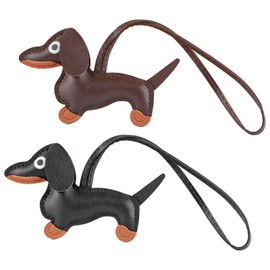 Pack of 2 Key Chains Dachshund, Puppy Dog Bag Pendant, Leather Lucky Charm Dachshund Keychain, Key Ring Dog, Leather Animal Keyring, Dachshund Decoration, Dachshund Gifts, for Women Men, brown, black