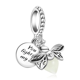 Lkwidi Charm Glow in the Dark Firefly Charm Pendant 925 Sterling Silver Charm Bead Pendant for European Bracelets and Necklaces, Silver