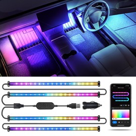 RGB+IC Car LED Lights, Smart 72 LED Car Interior Lights with App Control, 16 Million Colors Under Dash Light with Music Mode, Scene Mode, 2 Lines Design Light for Cars SUVs Trucks with Car Charger