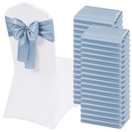 Lumaycens 120 PCS Dusty Blue Satin Chair Sashes Bows Universal Chair Cover Band Back Ties Chair Bows for Wedding Party Reception Restaurant Event Decoration(7 x 78 inch)