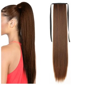 outret 20 Inches Strap Ponytail Wig,Long Straight Fake Pony Tail Natural Fake Ponytails Piece (Light Brown)