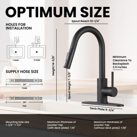 KPW Kitchen Faucets, Matte Black Kitchen Faucet with Pull Down Sprayer, High Arc Single Handle Stainless Steel Sink Faucets 1 or 3 Hole, Kitchen Sink Faucets for Farmhouse Campervan Laundry RV