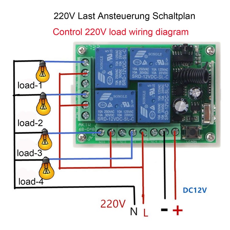 High Sensitivity DC 12V 4CH 4CH Wireless Remote Control Switch
