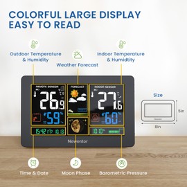 Newentor Weather Station Wireless Indoor Outdoor Thermometer 2 Remote Sensors, Color Weather Thermometer with Temperature Humidity and Barometer, Forecast Station with Adjustable Backlight, Black