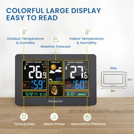 Newentor Weather Station Wireless Indoor Outdoor Thermometer 2 Remote Sensors, Color Weather Thermometer with Temperature Humidity and Barometer, Forecast Station with Adjustable Backlight, Black