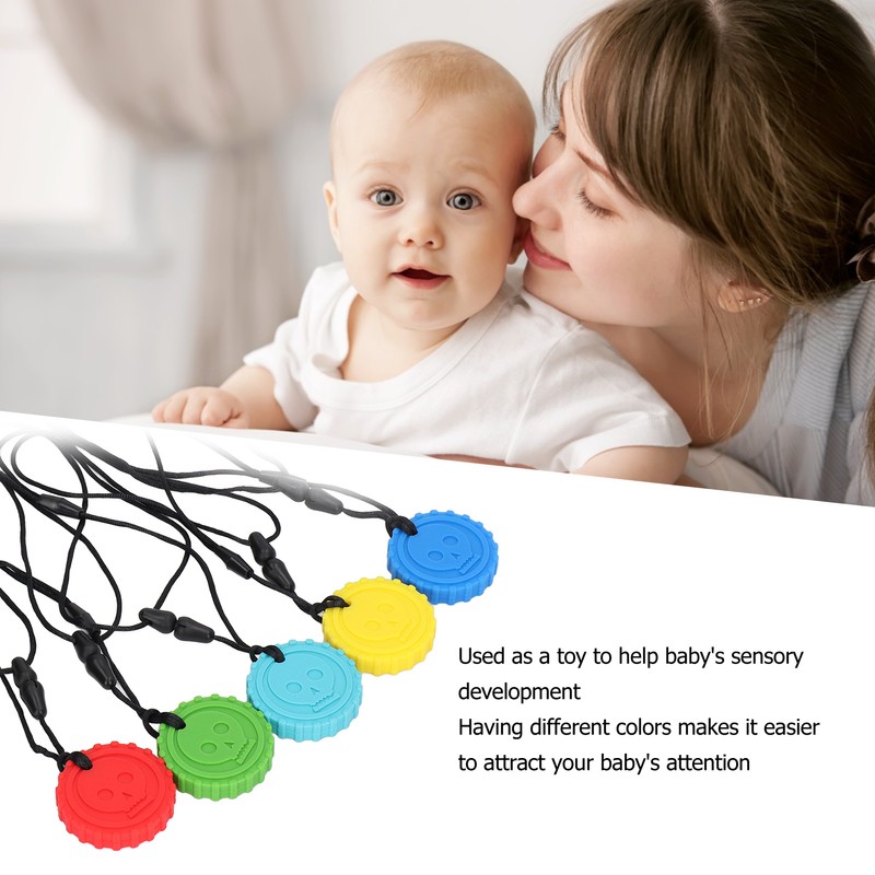 5pcs Teething Toys Silicone Skull Pattern Round Shape 5 Color