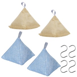 4 Pack Activated Bamboo Charcoal Bags with 4 Hooks Air Purifier Deodorizer Bags Dehumidifier Bags Stylish Pyramid Design Applicable to Car Closet Bathroom Basement Litter Box Shoe Air Fresheners Bags