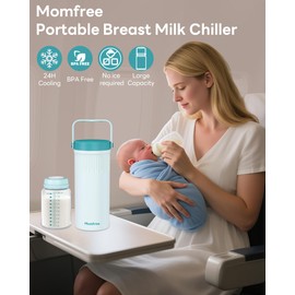Momfree 22oz Portable Breast Milk Cooler for Breastmilk Storage, Liquid Gold Saver 360° Cooling Keeps Milk Fresh for 24 Hours, Larger Capacity Breastmilk Chiller with 2pcs Bottles for Outdoor Mom