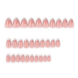 30 Pcs Extra Short Press on Nails Almond - YEFIUO Flesh Pink Nail Tips Acrylic Nail Kit Cute Nail Art Fake Nails Press ons Extra Short Silver French Tip Glue on Nails Full Cover False Nails for Women