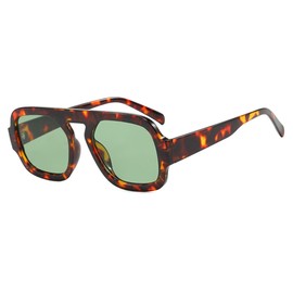 Teumire Trendy Square Aviator Sunglasses for Women Men Vintage 70s Designer Inspired Sun Glasses Flat Top Shades(Leopard/G15)