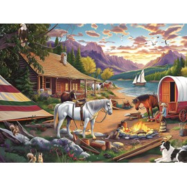 ZHISEOYI Jigsaw Puzzle, 500 Piece Jigsaw Puzzle for Adults Kids, Lakeside Camping Horse Dog Puzzle 500 Pieces, Birthday for Family Game Nights, Finished Size 20.5 x 15 in