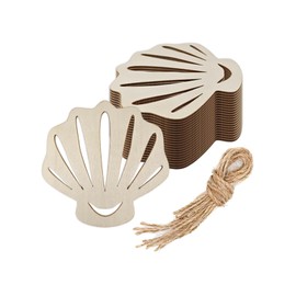 Creaides 20pcs Shell Wood DIY Crafts Cutouts Blank Wooden Shell Shaped Hanging Ornaments with Jute Twines Wood Tags for Baby Shower Wedding Birthday Christmas Party Decorations