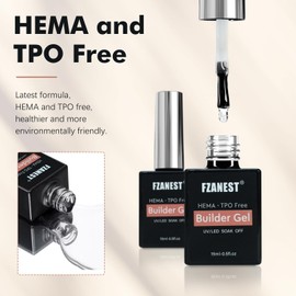 FZANEST Builder Nail Gel Hema & TPO Free, 15ml *2 pcs Clear Hard Gel For Nail Thickening Nail Strengthener Extension, Brush on Gel Builder Bottle Soak Off UV Holiday Nail Art Design for Girls