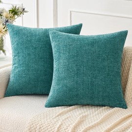 MIULEE Pack of 2 Teal Throw Pillow Covers 20x20 Inch Soft Chenille Pillow Covers for Sofa Living Room Couch Solid Dyed Cases