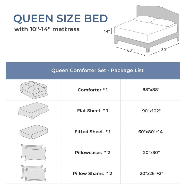 Sasttie Queen Comforter Set, 7 Pieces Bed in a Bag