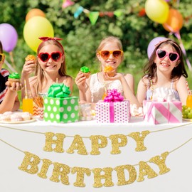 Gold Glitter Happy Birthday Banner Birthday Party Banner Sign for Backdrop Sparkle Birthday Party Decorations Wall Decor Garland Bunting Banner Birthday Party Supplies for Girls Women Adults