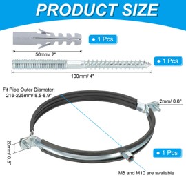 PATIKIL 8"/200mm Split Ring Pipe Hanger, Heavy Duty Adjustable Pipe Bracket Clamp Galvanized Iron Wall Ceiling Mount Pipe Strap Support with Screws & Expansion Tube, Black